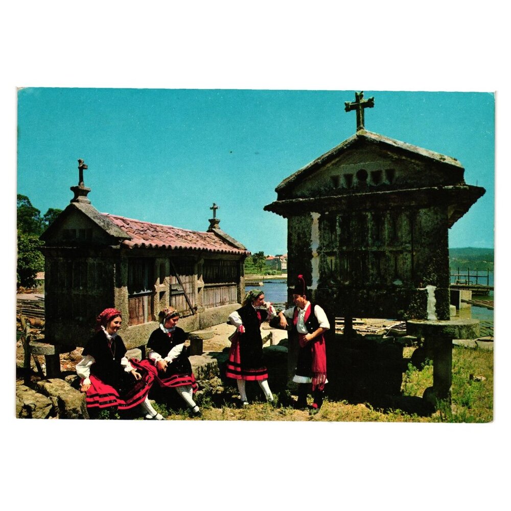 Vintage Spanish Postcard Galicia Folk Dancers Traditional Costumes  Spain 1960s